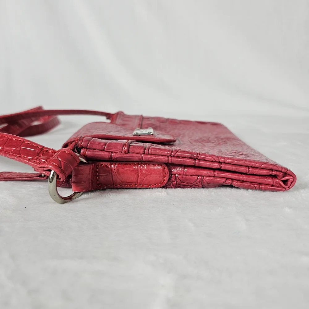 Nine West Red Mock Croc Faux Leather Crossbody Bag Purse Adjustable Strap